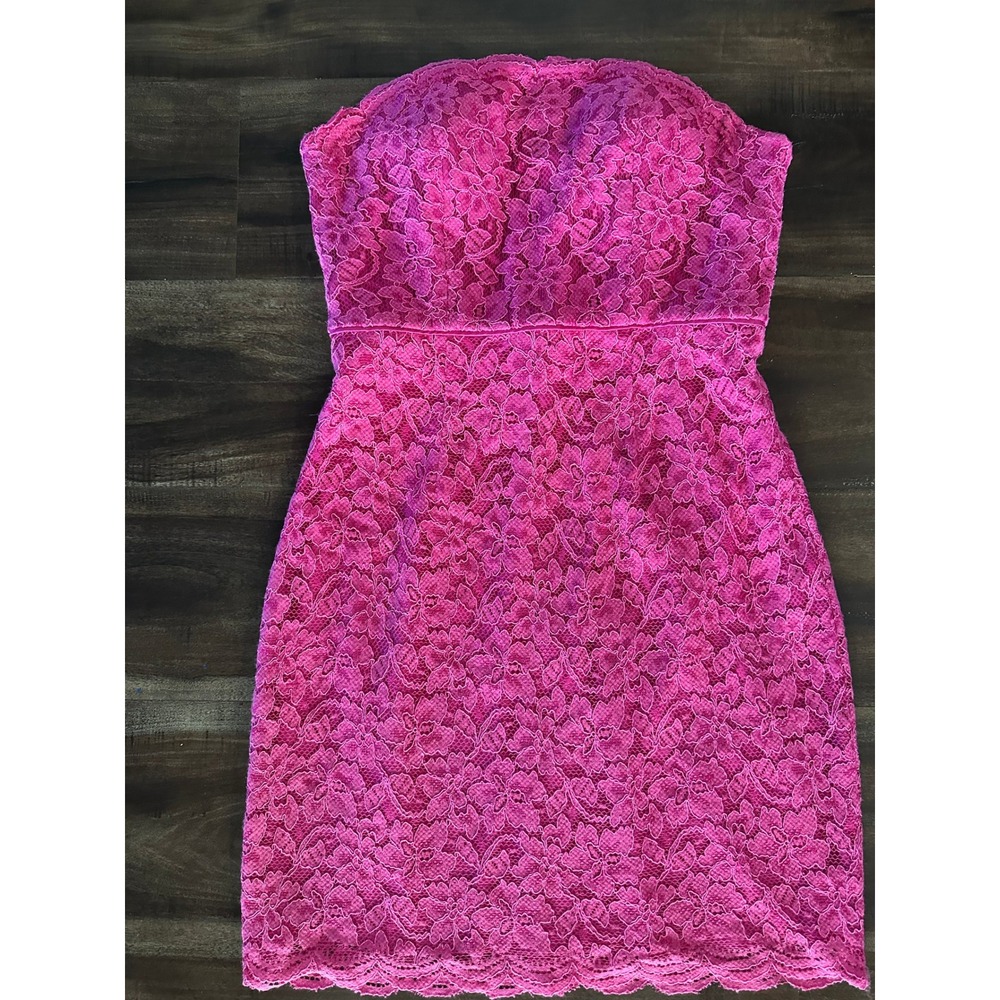Diane von Furstenberg Hot Pink Lace Strapless Cocktail Dress Sheath Size 4
